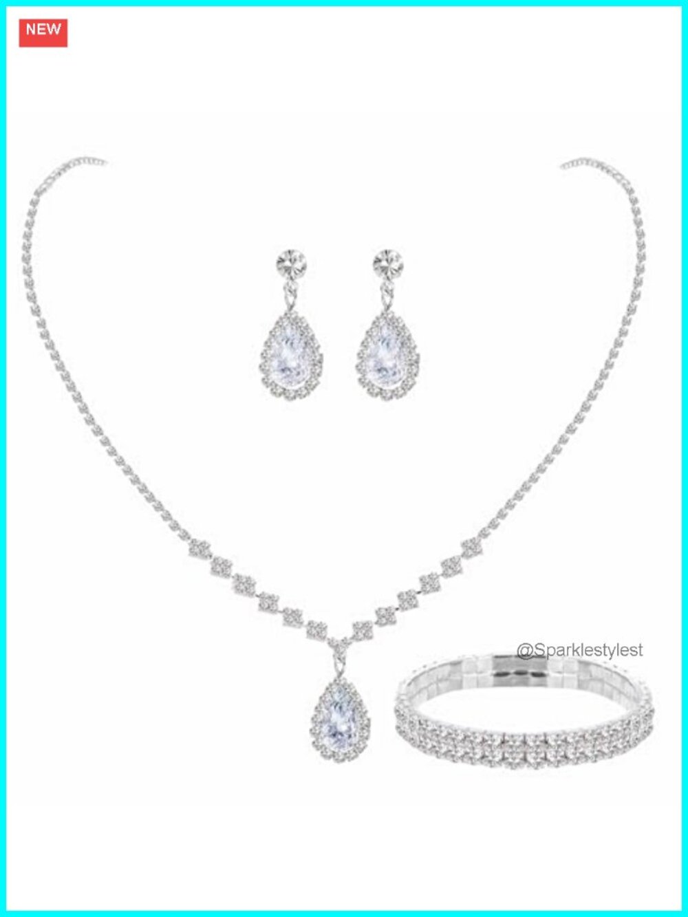 Cubic Zirconia Teardrop Jewelry Set Necklace Earrings Bracelet Wedding